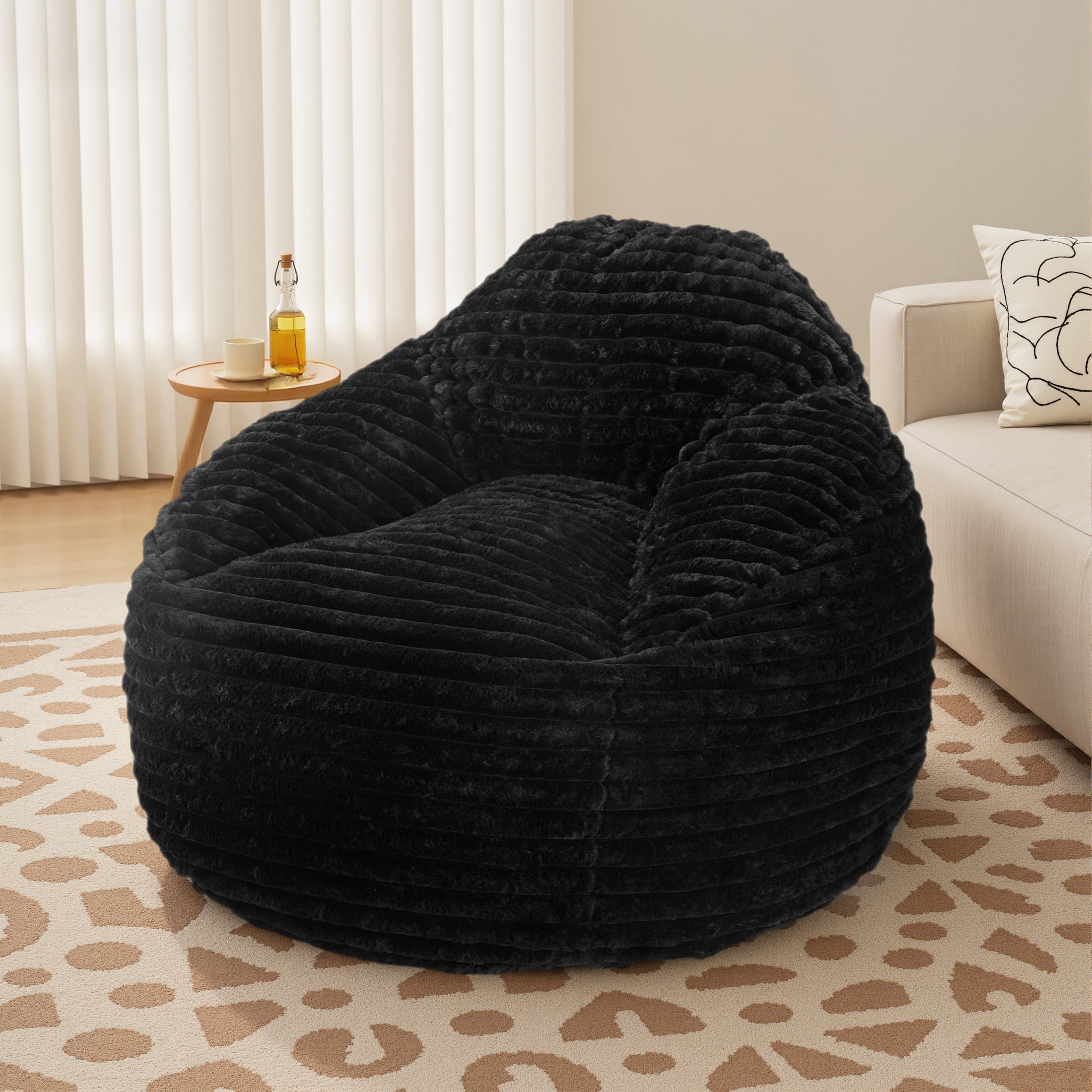 edx Bean Bag Chair Lounger Chair, Cozy Beanbag Sofa with Removable Fabric Cover for Living Room Bedroom College Dorm, 3.2 ft Black