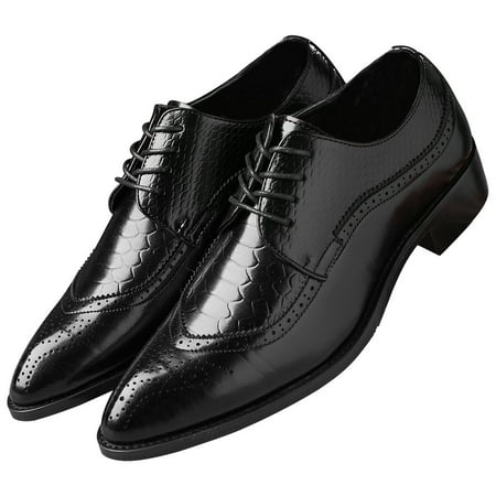 

Santimon Men Derby Crocodile Pattern Pointed Toe Shoes Lace Up Brogue Dress Business Shoes Black 7 US