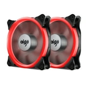 Aigo Halo Ring Fan 140mm Case Fan Quiet Edition High Airflow Adjustable Color LED Case Fan for PC Cases, CPU Coolers,Radiators 4 Pin/3 Pin (140mm, 2 Pack Red)
