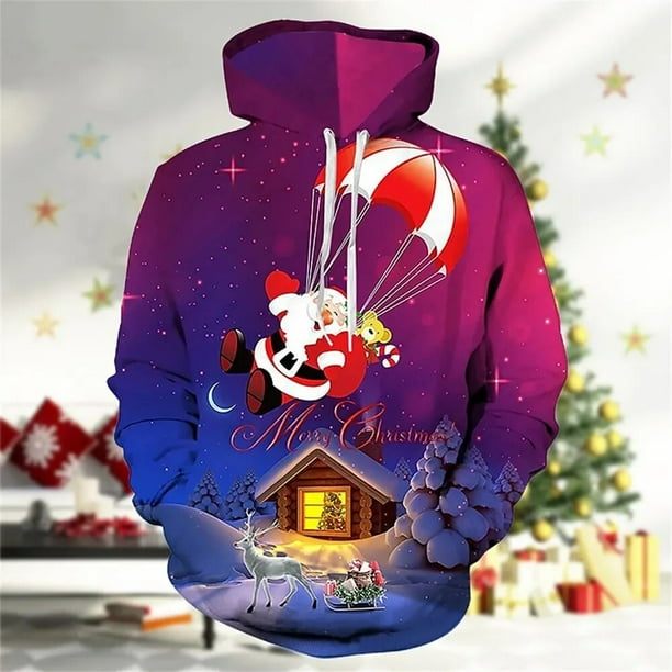 Nueva Navidad con capucha para hombres 3d estampado de Papa Noel sudaderas con capucha Otono Invierno sudadera de manga larga Casual Top ropa de gran tamano para hombres Walmart en linea