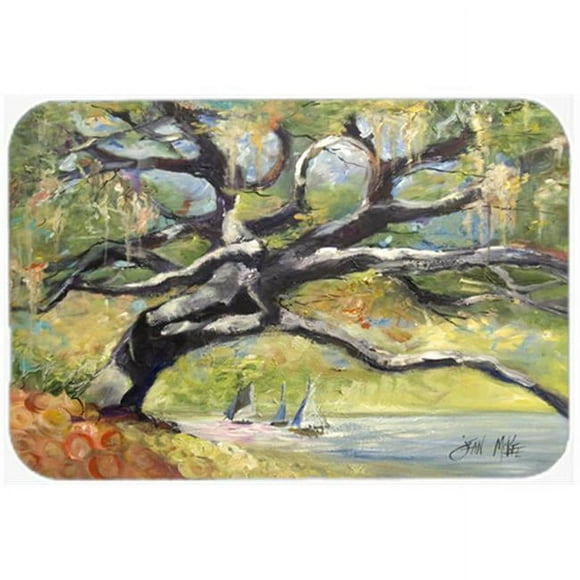 Carolines Treasures JMK1132LCB Oak Tree On The Bay With Sailboats Glass Cutting Board- Large