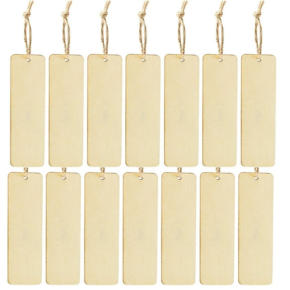BESTYASH 20Pcs Unfinished Wood Bookmark Rope Khaki Color with Hole Design for Custom Decoration