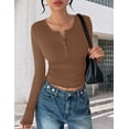 thumbnail image 2 of Ekouaer Women's Long Sleeve Shirts 3 Packs Henley Button Down Tops Ribbed Slim Fit Base Layer Soft Thermal Tee Black/Dark Gray/Brown, 2 of 5