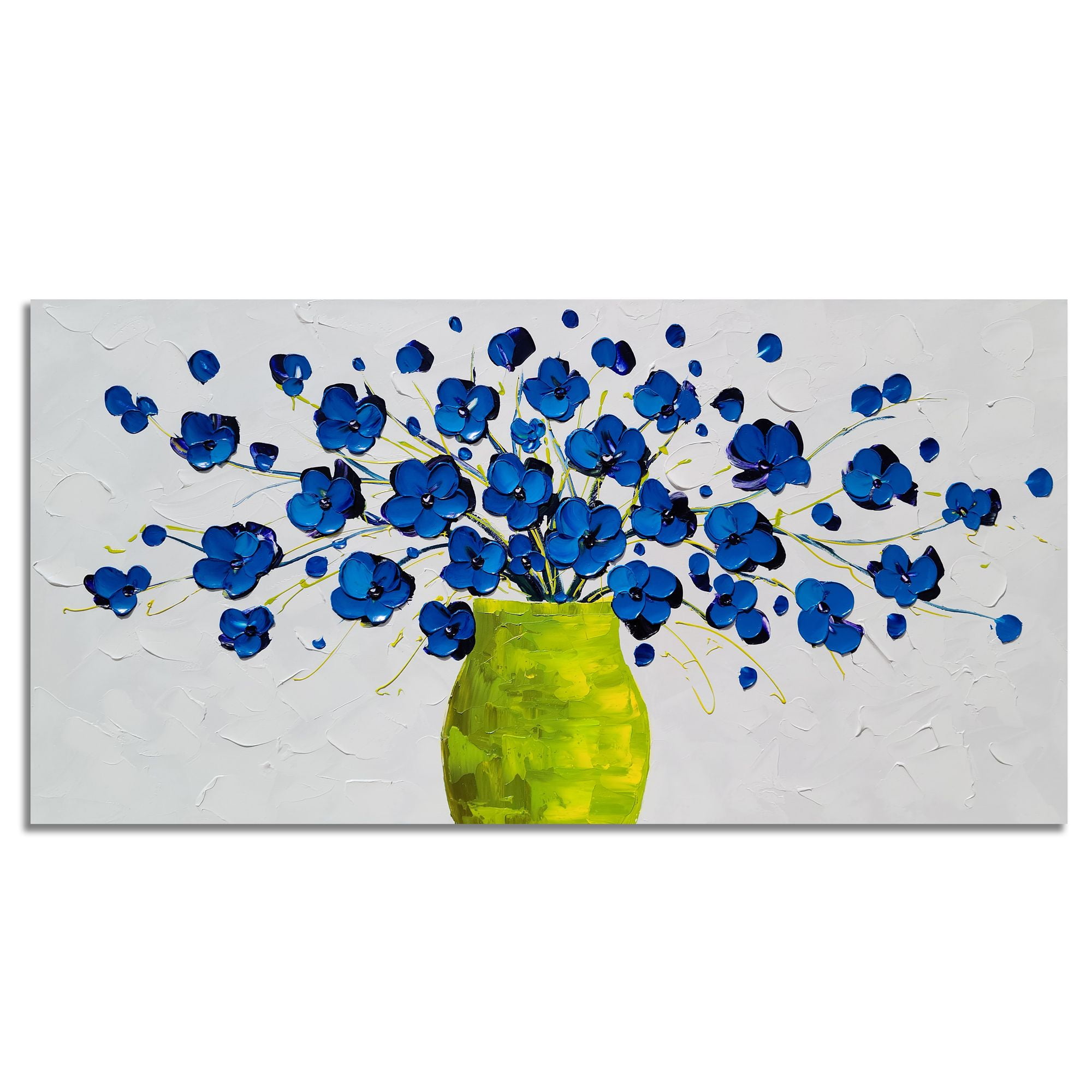 YIHUI ARTS Blue Flower Canvas Wall Art in Vase with 3D Hand Painted