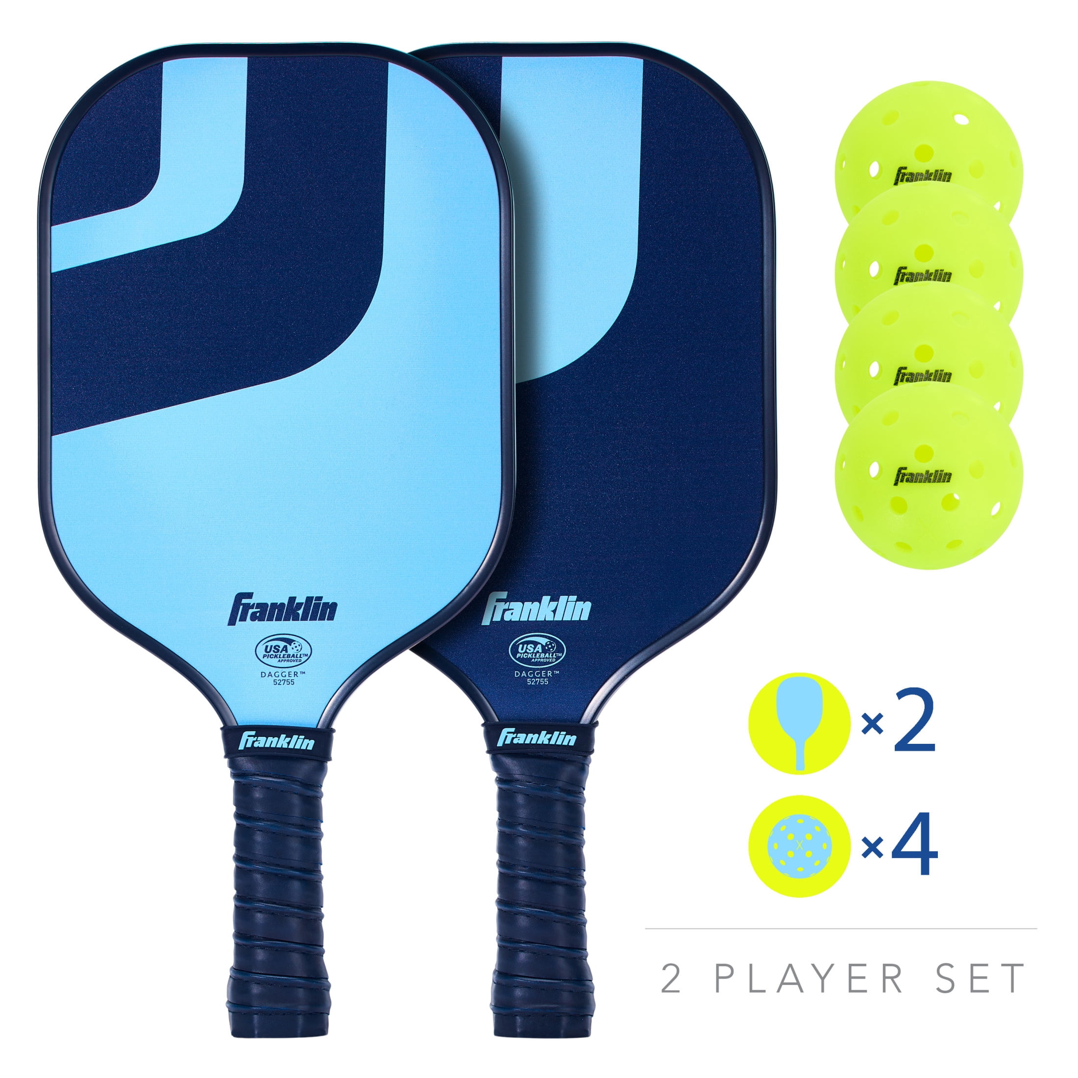 Franklin Sports 2 Player Pickleball Paddle + Balls - Fiberglass Starter Set