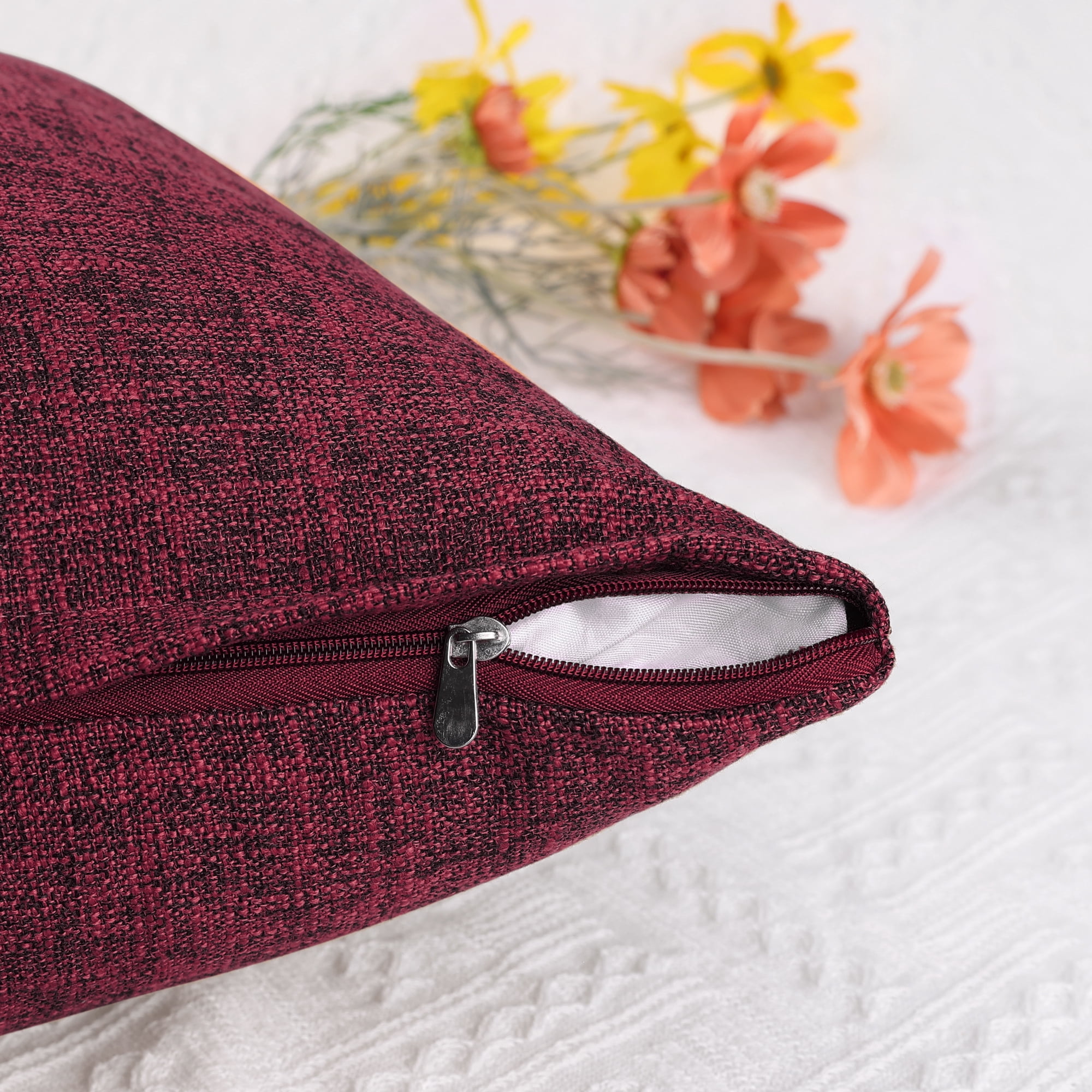 Unique Bargains Solid Indoor Linen Decorative Throw Pillow Cover 2 Pcs Claret 24" x 24"