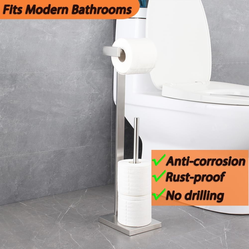 Standing Toilet Paper Holder Stainless Steel Brushed  Heavy Base