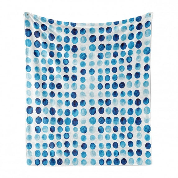 Blue Soft Flannel Fleece Blanket, Retro Hand Drawn Circles Rounds Color Cells Painted Bubble Like Grungy Style Tile, Cozy Plush for Indoor and Outdoor Use, 60" x 80", Blue Pale Blue, by Ambesonne