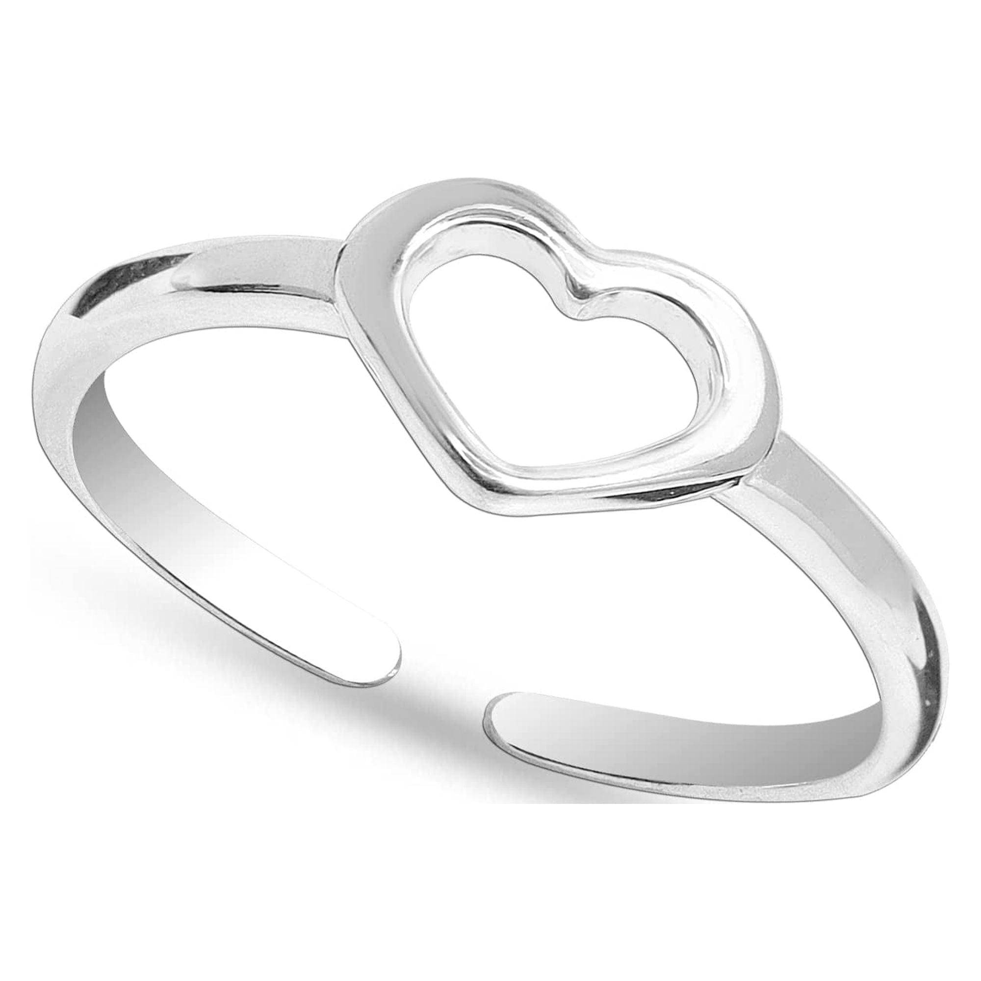 LeCalla 925 Sterling Silver Toe Rings Hypoallergenic Light-Weight Open Heart Band Ring Adjustable Toe Rings for Female