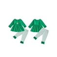 thumbnail image 3 of Loicainy Toddler Baby Girl Irish Outfits 6 12 18 24 Months 2T 3T 4T Shamrock Rainbow Embroidery Long Sleeve Round Neck Dress Tops + Dot Pants 2 Pcs Clothes Set, 3 of 9