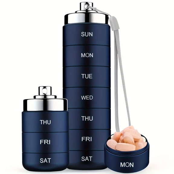 Waterproof Aluminum Pill Organizer, 7 Day Daily Pill Case, Stackable Weekly Pill Holder for Vitamins, Supplements & Travel