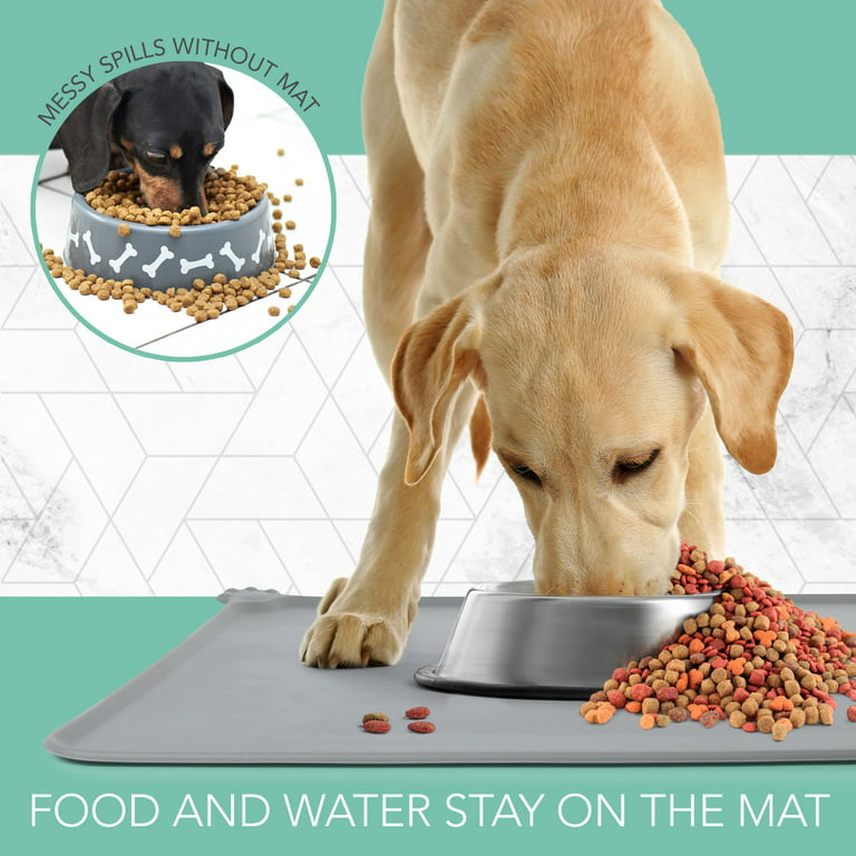 Leashboss Splash Mat Dog Food Silicone Tray with Tall Lip, for Pet Food and Water Bowls - Beige - XXL
