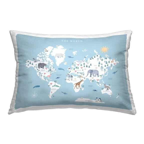 Stupell Industries Educational Animal Map Decorative Printed Throw Pillow Design by Leah Straatsma
