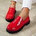 thumbnail image 7 of Womens Red Patent Faux Leather Platform Loafers Chunky Lug Sole Penny Loafers Slip On Comfortable Casual Shoes,Size 7.5, 7 of 7