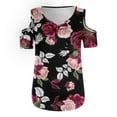 thumbnail image 3 of USSUMA Womens Plus Savings Tops and T-Shirts Summer Tops for Women Cold Shoulder Floral Short Sleeve V Neck T Shirts Tee Casual Tunic Tops Blouses 2022 Beach, 3 of 5