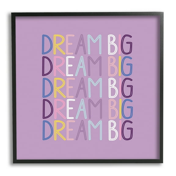 Stupell Industries Dream Big Purple Phrase Inspirational Painting Black Framed Art Print Wall Art, 24 x 24