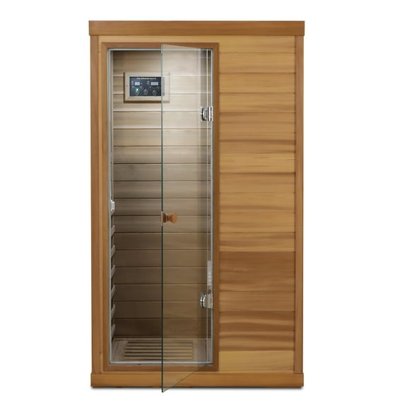 KUNSANA Indoor Far Infrared Sauna Red Cedar Wooden Saunas Cabinet Spa for 1Person 1050W