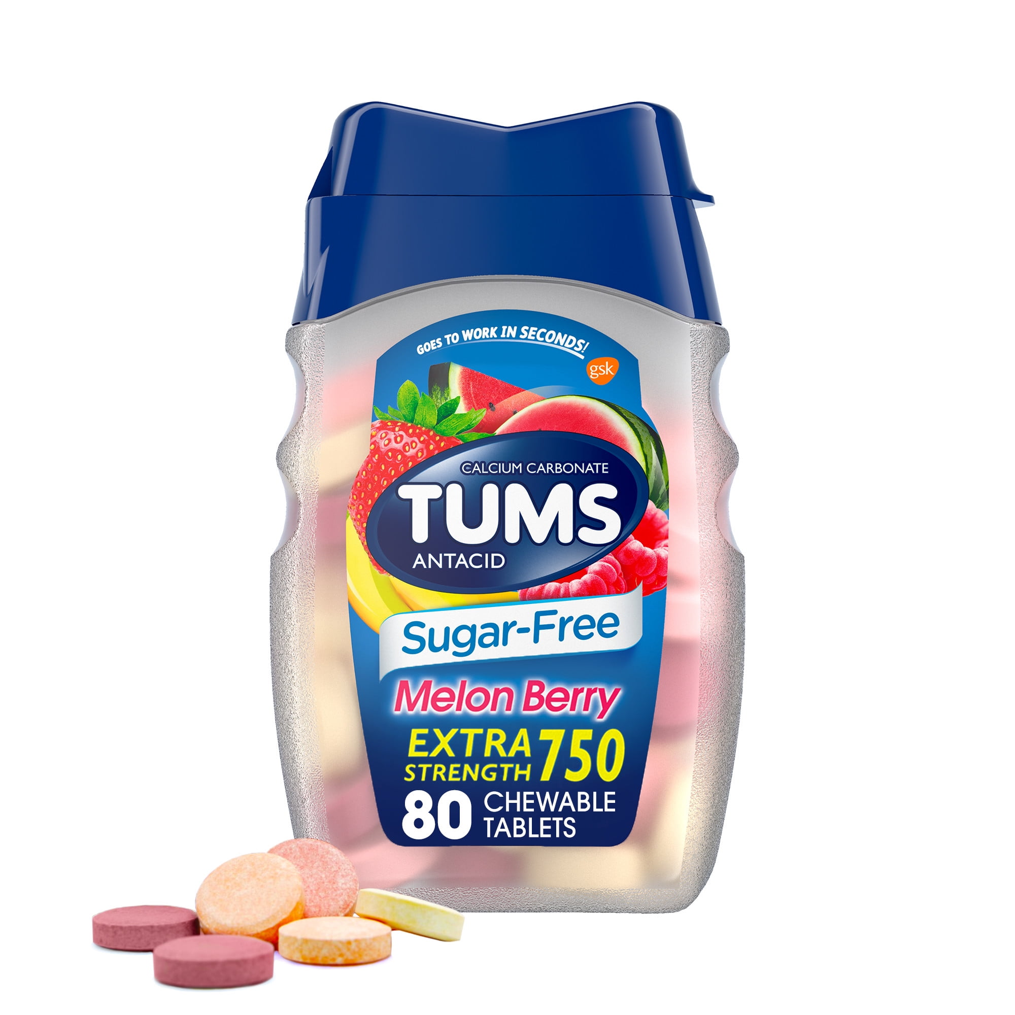Tums Melon Berry Extra Strength Sugar-Free Chewable Antacid Tablets, 80 Ct