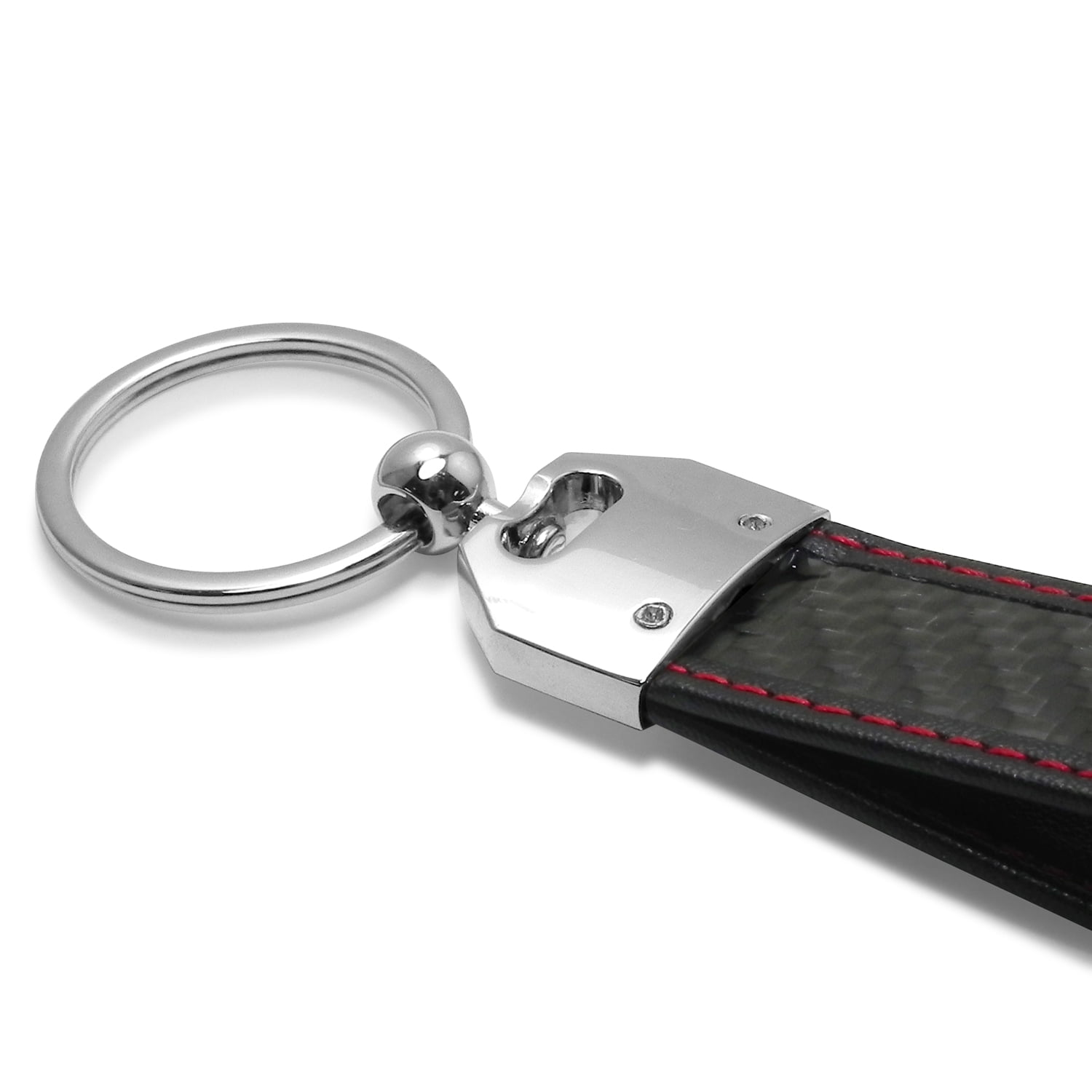Honda Civic Real Black Carbon Fiber Loop Strap Key Chain with Red Stitching