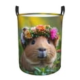 thumbnail image 1 of Balery Flower Crown Guinea Pig Cesta de ropa redonda con asas, impermeable, independiente, para ropa, juguetes, dormitorio y familia-Small, 1 of 6