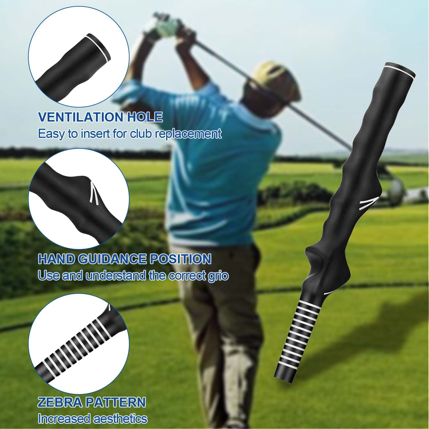 Quanmin 2 PCS Right-Hand Golf Training Grip Handle Grip Train Anti-Slip Golf Wrist Trainer Swing Grip Practice Aid Golfing Swing Trainers Accessories for Men/Women Club, Black