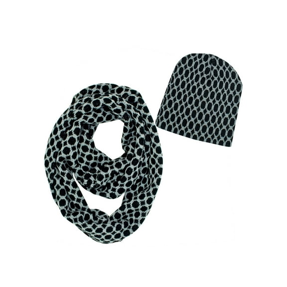 Black & Gray Pattern Infinity Scarf & Beanie Hat Matching Set