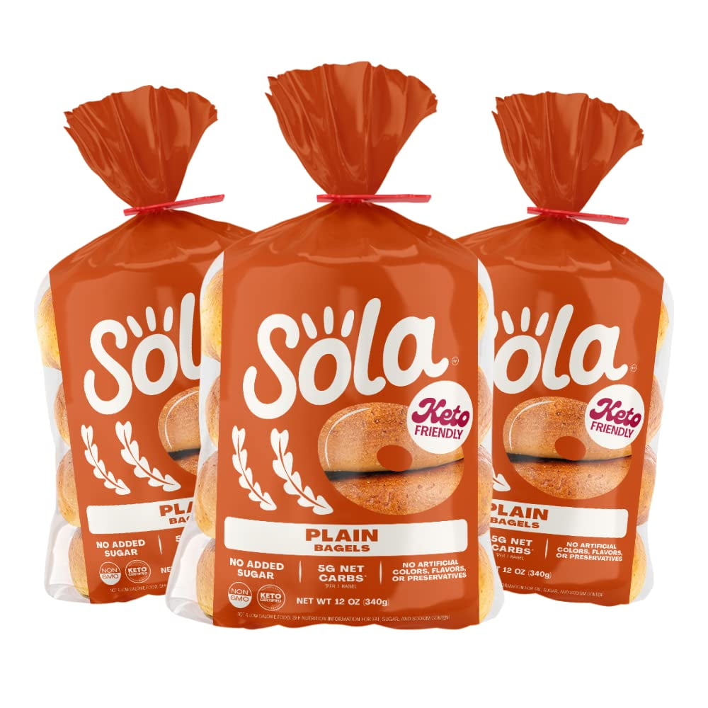 Sola Plain Bagels Low Carb & Keto Friendly, 16g of Protein Per Bagel