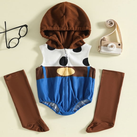 Kids Cow Outfit Unisex Fleece Romper & Socks Set, Multicolor Hooded Animal Costume for Photo Shoot Winter 0-18M,Size 12-18 Month