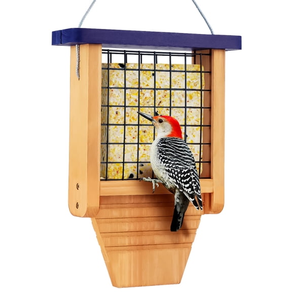 Comedero para pájaros Suet Gbekery de madera para colgar en el exterior, azul, 1 paquete