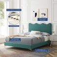 thumbnail image 2 of Platform Bed Frame, Full Size, Teal Blue, Velvet, Modern Contemporary, Bedroom Master Guest Suite Room, 2 of 10