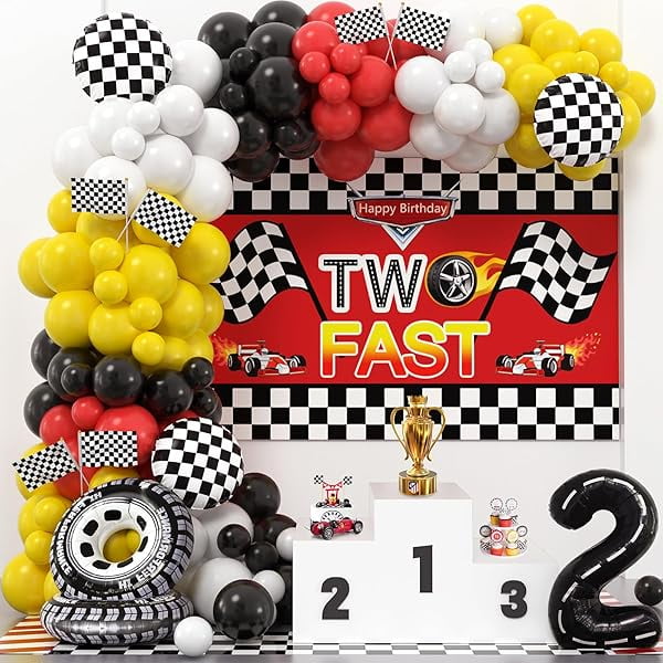 Rennwagen-Deko Zum 3. Geburtstag – Hintergrund, Banner & Ballons Set Für Jungs-Party