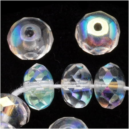 - Czech Fire Polished Glass, Donut Rondelle Beads 7x5mm Crystal AB (25)