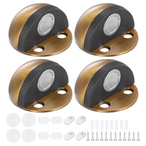 Uxcell 4-Pack Floor Mounted Door Stops, Stainless Steel Half Dome Magnetic Gate Stopper with Plastic Rubber Bumper [Yellow Bronze]