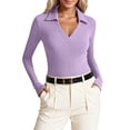 thumbnail image 2 of Womens Spring Tops Elegant Collar Polo Shirts Solid Color Long Sleeve Slim Basic Shirt Casual Slim Stretch Tees Blouses, 2 of 5