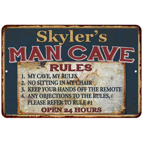 Skyler's Man Cave Rules Chic Rustic Green Sign Home 8 x 12 High Gloss Metal 208120049469