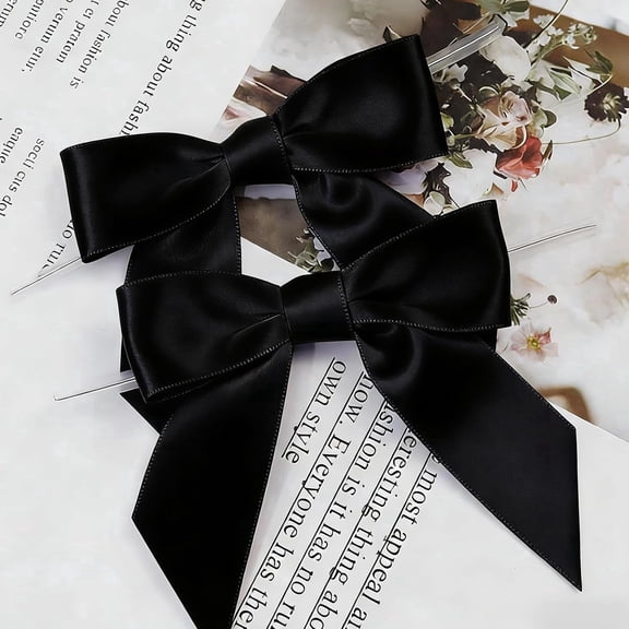 100 PCS 2.5-Inch Black Satin Twisted Bows – Premade Bow Decor for Gift Wrapping, Wedding Decorations, Treat Bags & Party Favors