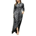 thumbnail image 3 of QLEICOM Women's Casual Turn-down Collar Shirt Dresses Long Sleeve Button Down Long Dress Bohemian Floral Mid Waist Dress with Pockets Summer Beachwear Temperament Maxi Dress Dark Gray S, 3 of 5