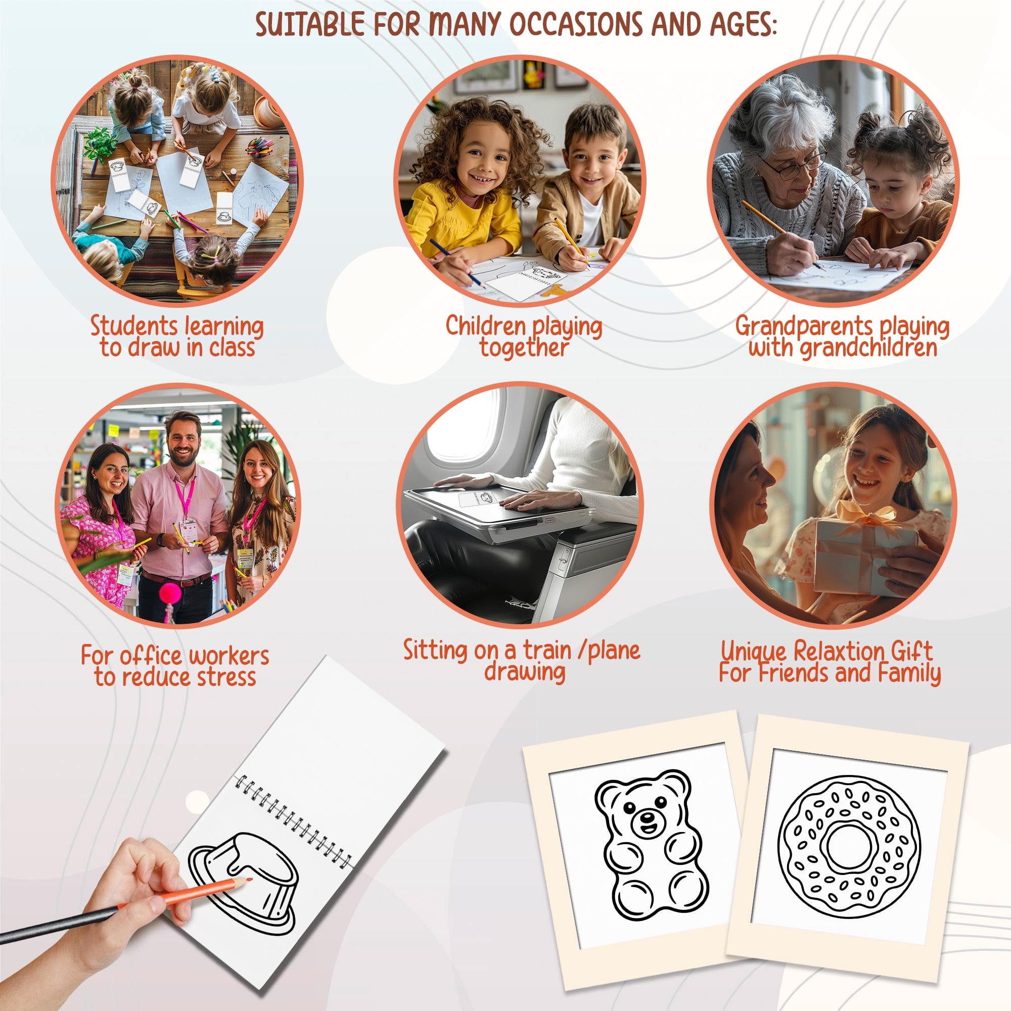 Various Themes Mini Coloring Book Spiral Bound for Adult, Pack 6, 3.5” x 3.5” Pocket Size, 40 Coloring Pages Stress & Anxiety Relief, Travel for Women Men