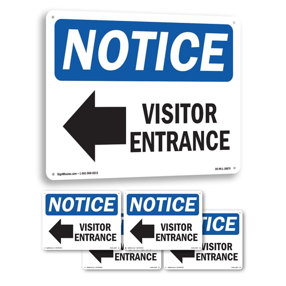 Visitor Entrance [Left Arrow] OSHA Notice Aluminum Sign 10 Inch x 7 Inch - 5 Pack
