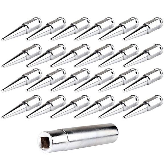 ECCPP Replacement for Wheel Lug Nuts 24 Pieces   1 Key 14x1.5 White Spike Bulge Acorn Drive Close End Lug Nuts for Cadillac for Chevy for Ford for GMC for Jeep for Lincoln for Toyota 1988-2017