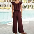 thumbnail image 3 of Ltctricy Jumpsuits for Women Square Neck Drawstring Ruffle Cap Sleeve Rompers Wide Leg Overalls with Pockets, 3 of 6