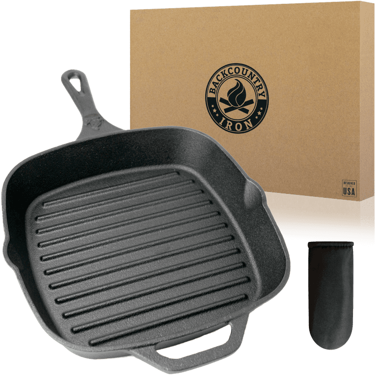 Backcountry Cast Iron Skillet (6 inch Small Frying Pan + Cloth Handle Mitt, Pre-Seasoned for Non-Stick Like Surface, Cookware Oven / Broiler / Grill