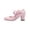 Pink #052, variant on Women's Bow Mary Jane Chunky Heel Pumps Ankle Strap Round Toe Dress Wedding Party Shoes, 37
