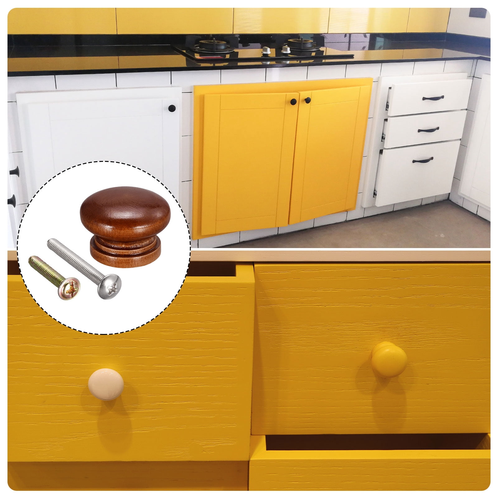 Unique Bargains Round Wood Knob Pull Handles for Drawer Screws Red Brown