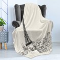 thumbnail image 4 of City Love Soft Flannel Fleece Throw Blanket, Sketch Style Image of Paris City over Roofs with Eiffel Tower Landmark, Cozy Plush for Indoor and Outdoor Use, 60" x 80", Eggshell and Black, by Ambesonne, 4 of 5