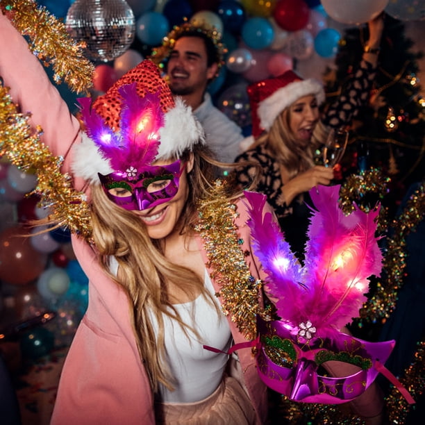Máscara LED con brillo de plumas, fiesta de disfraces, máscara de juguete con brillo de plumas de princesa Comprar 2 barco 3
