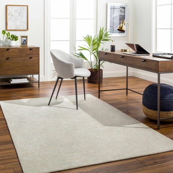Hauteloom Hawa Wool Living Room, Bedroom Area Rug - Contemporary - Light Gray, Cream - 2' x 3'