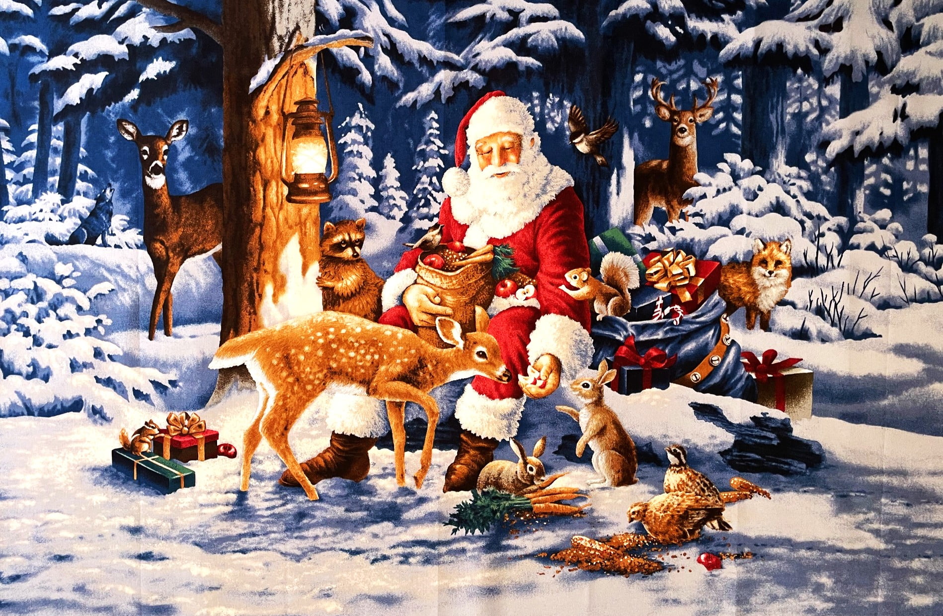 1 Panel -Christmas Santa Winter Woods Scenic Cotton Fabric Quilt Panel (Great for Craft Projects, Quilting, Sewing & More) 24” X 44” Wide