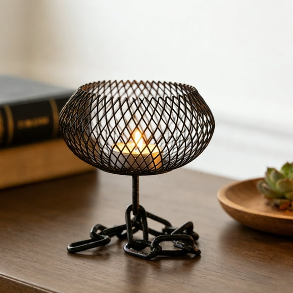 Vintage Iron Cage Candle Holder with Chain for Table Centerpiece Dining Room Decor, 1-Pack