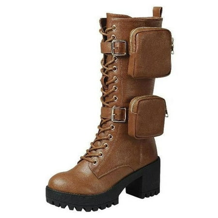 KK Pair of Kings Shoes - Women s Chunky Heel Lug Sole Fashion Ankle Boots  Formal Black Booties for Women (Tan-34  7.5)